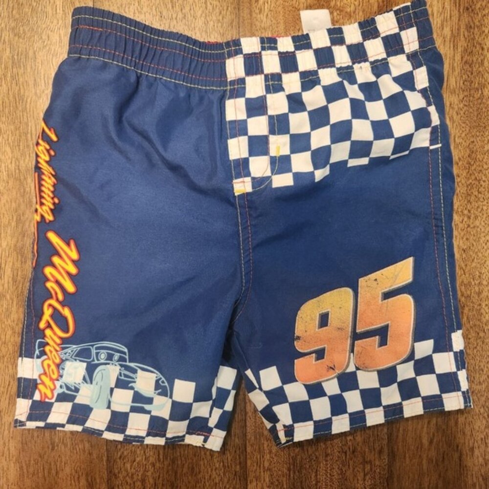 Disney‎ Pixar Cars Lightning McQueen Boys Swim Trunks Size 18M Blue Racing